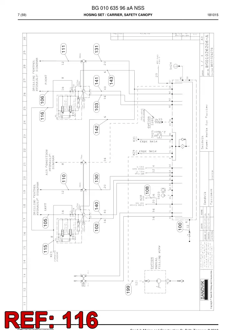 BG00871059a BG 008 710 59a Hose Assembly, Hydraulic - Sandvik Technical Drawing