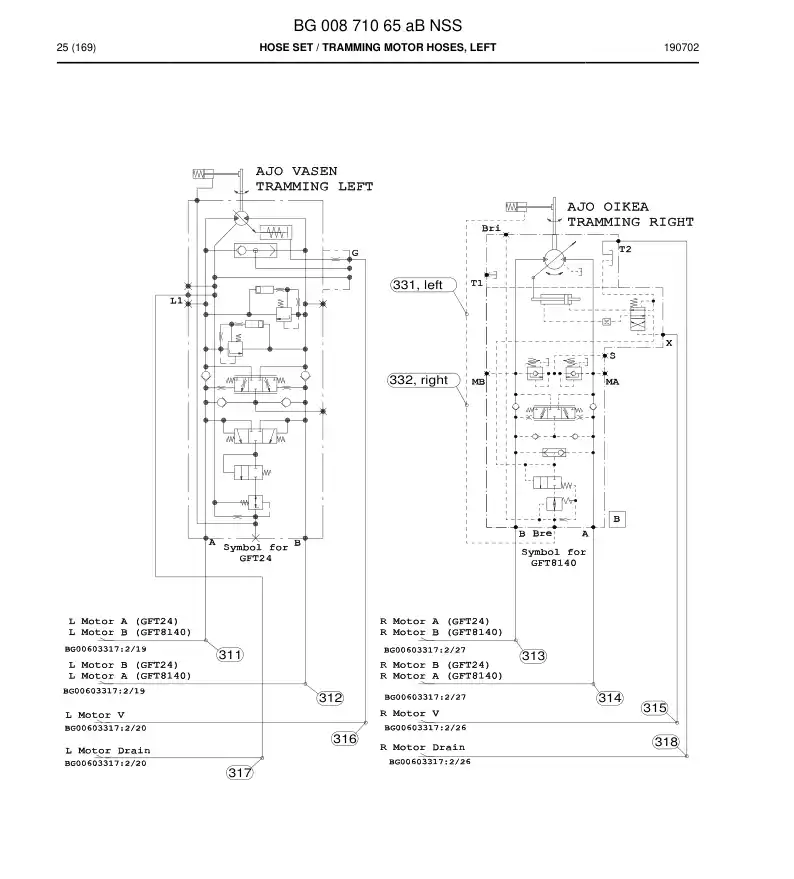 BG00871065a BG 008 710 65a Hose set - Sandvik Technical Drawing