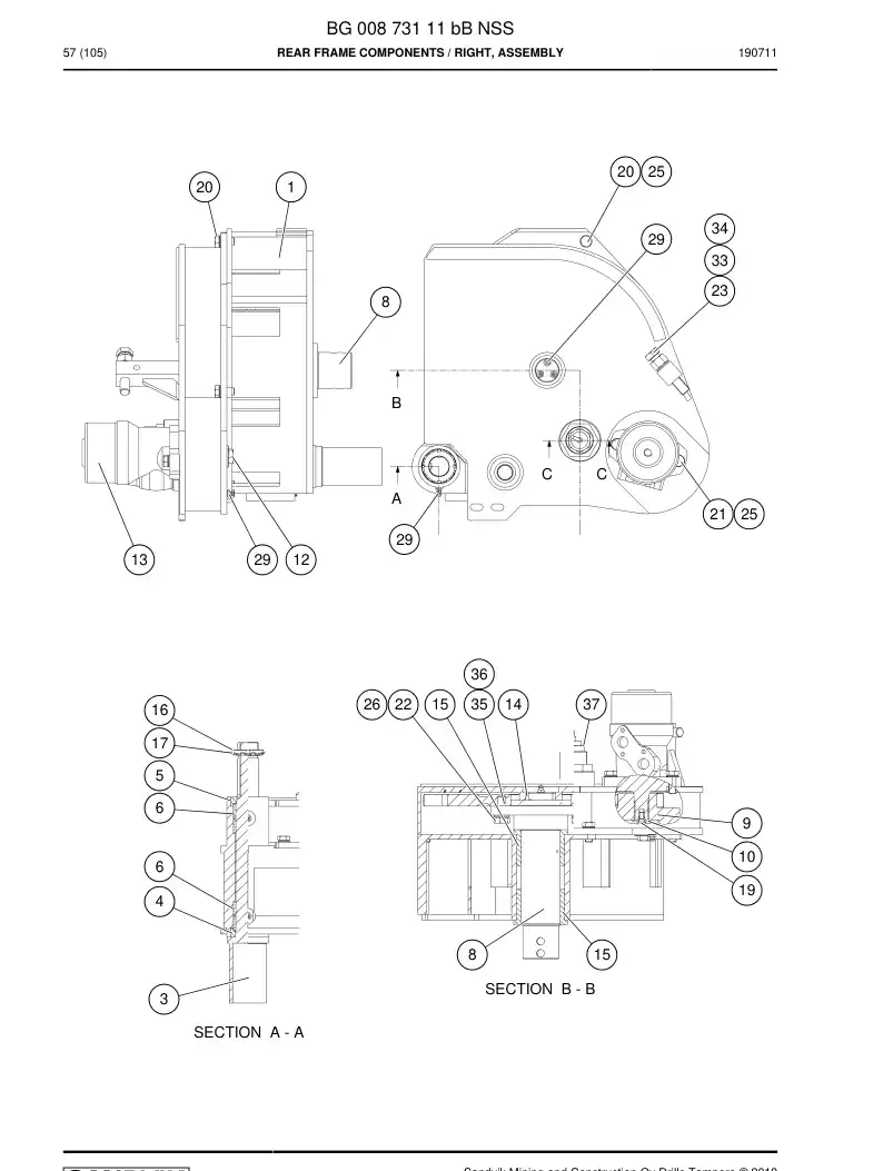 BG00873111b BG 008 731 11b Rear Frame Components - Sandvik Technical Drawing