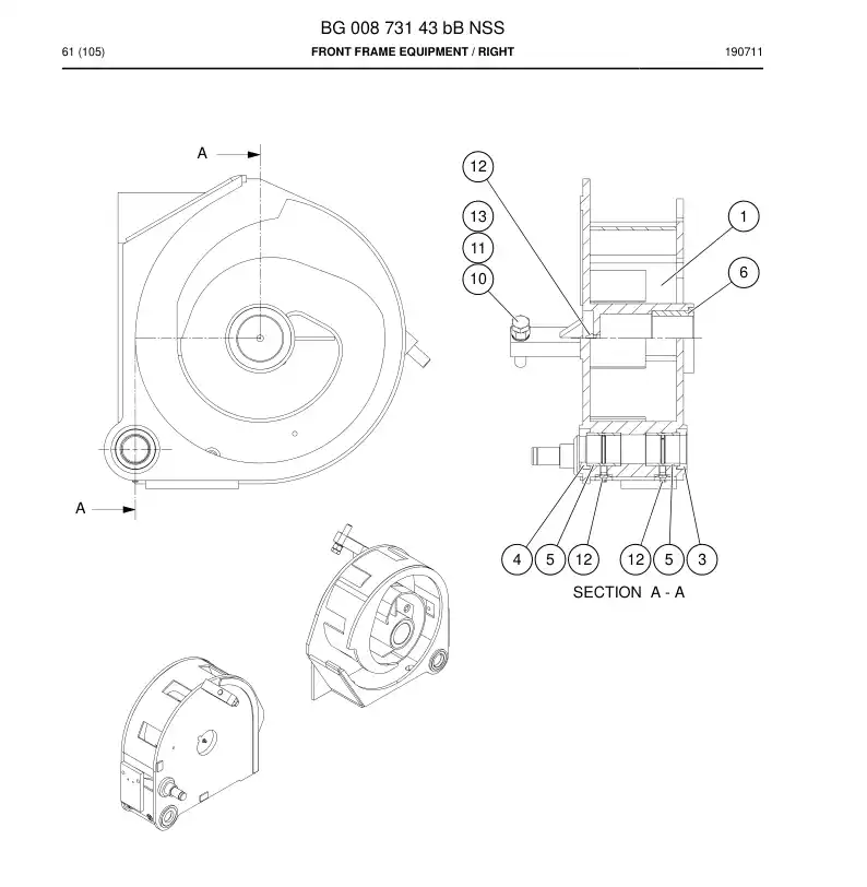 BG00873143b BG 008 731 43b Front Frame Equipment - Sandvik Technical Drawing