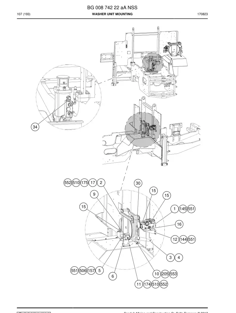 BG00874222a BG 008 742 22a Washer Unit mounting - Sandvik Technical Drawing