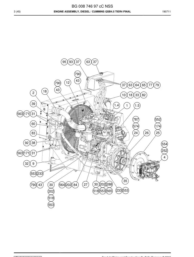 BG00874697c BG 008 746 97c Engine Assembly, Diesel - Sandvik Technical Drawing