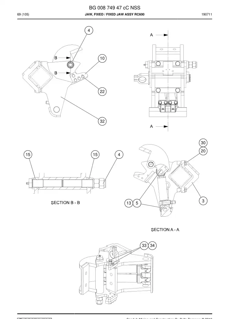 BG00874947c BG 008 749 47c Jaw, Fixed - Sandvik Technical Drawing