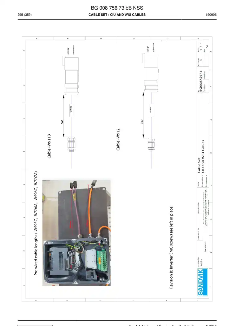 BG00875673b BG 008 756 73b Cable Set - Sandvik Technical Drawing