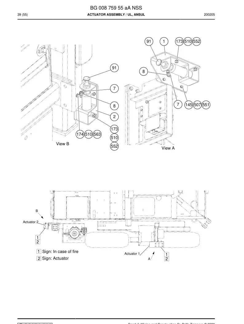 BG00875955a BG 008 759 55a Actuator Assembly - Sandvik Technical Drawing