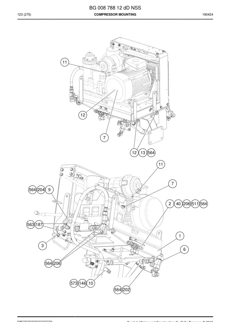 BG00878812d BG 008 788 12d Compressor mounting - Sandvik Technical Drawing
