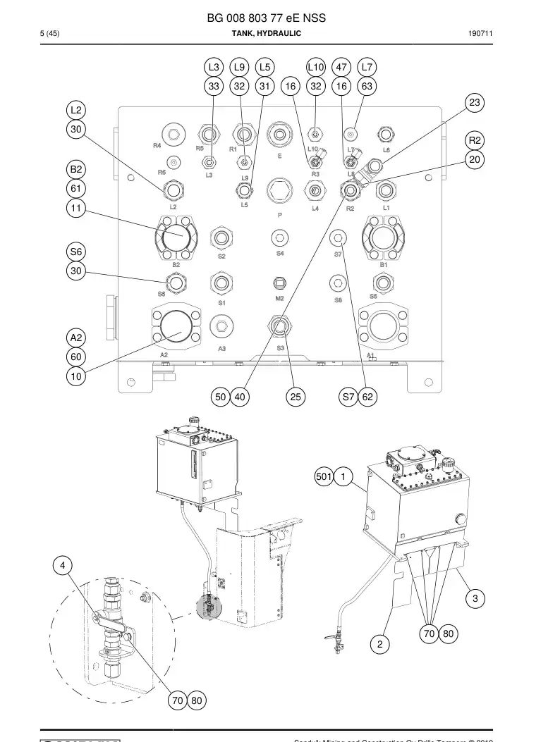 BG00880377e BG 008 803 77e Tank, Hydraulic - Sandvik Technical Drawing