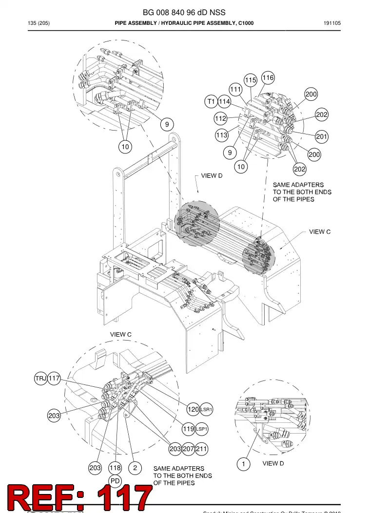 BG00885283c BG 008 852 83c Pipe, Return - Sandvik Technical Drawing