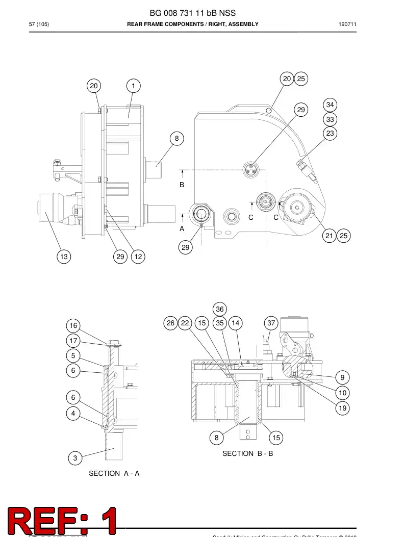 BG00887180b BG 008 871 80b Frame, Rear - Sandvik Technical Drawing