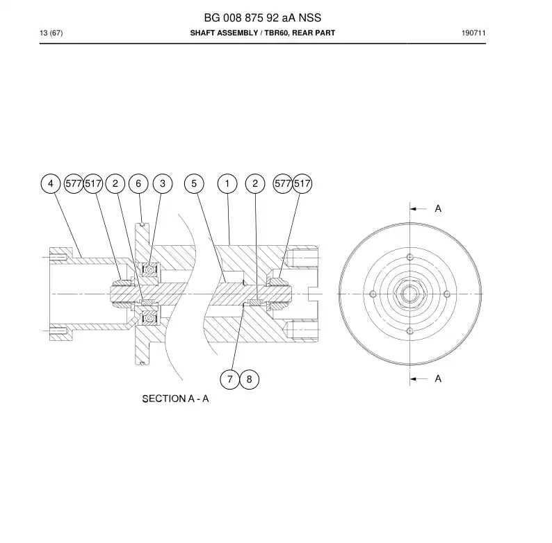 BG00887592a BG 008 875 92a Shaft Assembly - Sandvik Technical Drawing