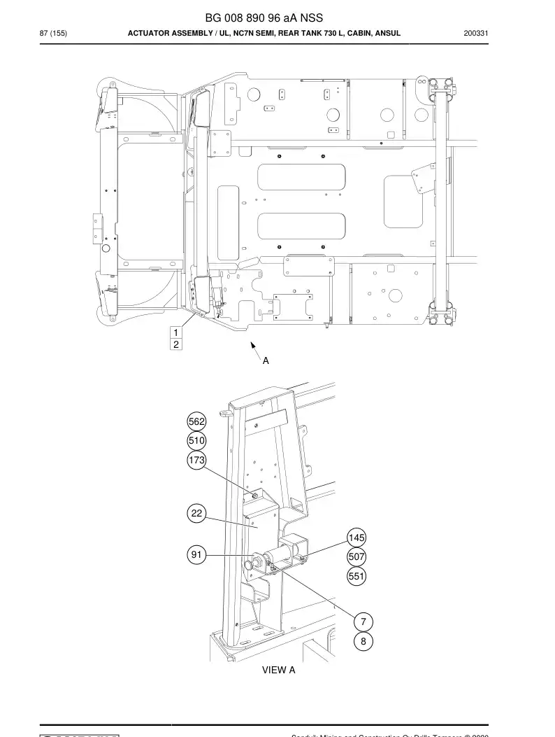 BG00889096a BG 008 890 96a Actuator Assembly - Sandvik Technical Drawing