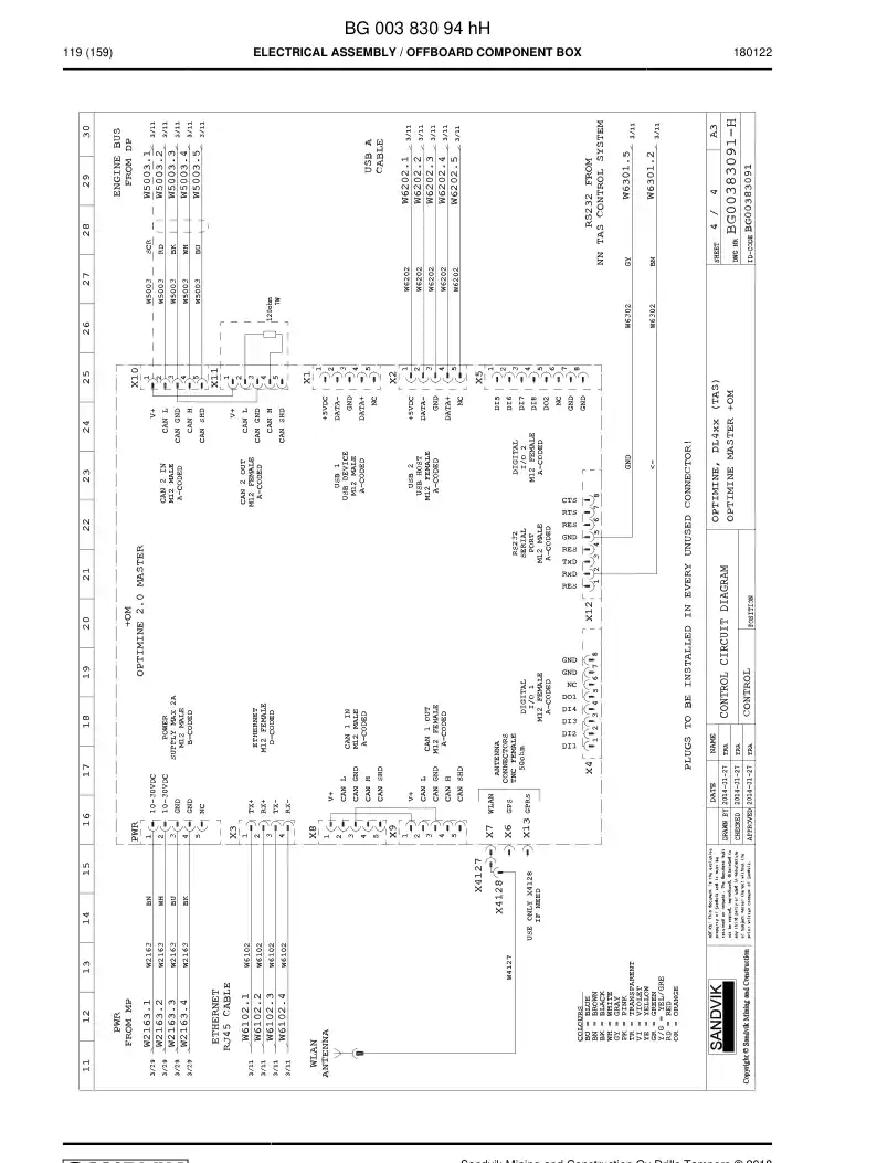BG00890935a BG 008 909 35a Cable, Prewired Plug - Sandvik Technical Drawing