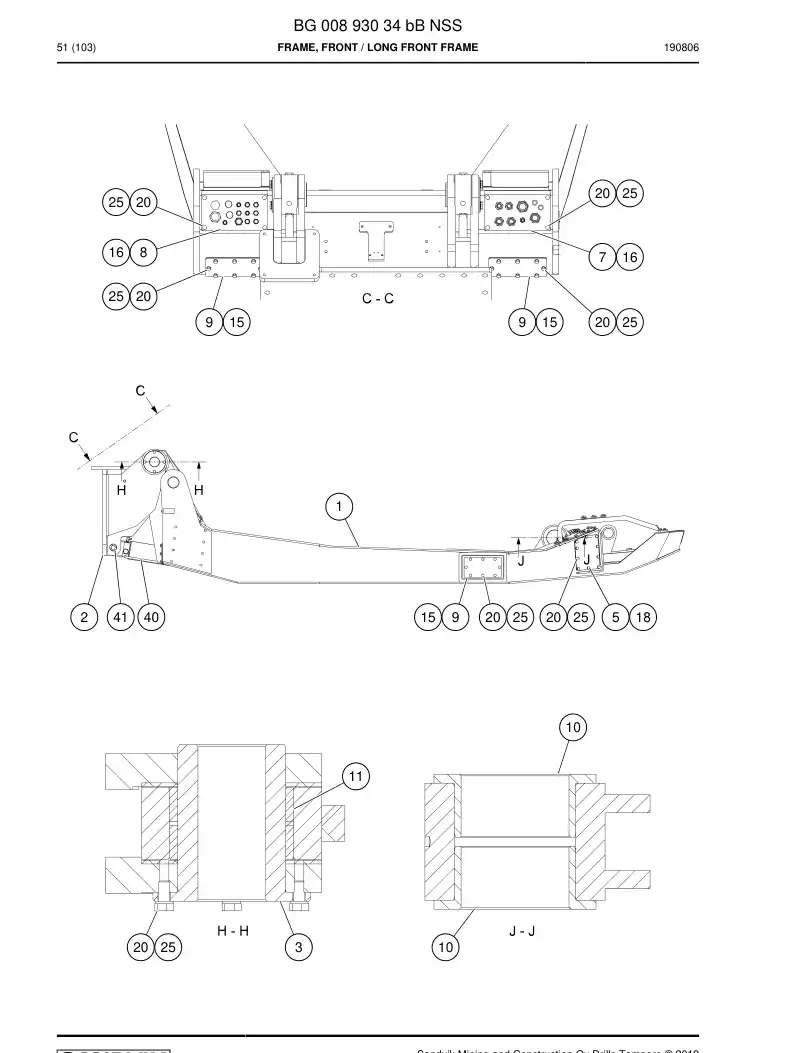BG00893034b BG 008 930 34b Frame, Front - Sandvik Technical Drawing