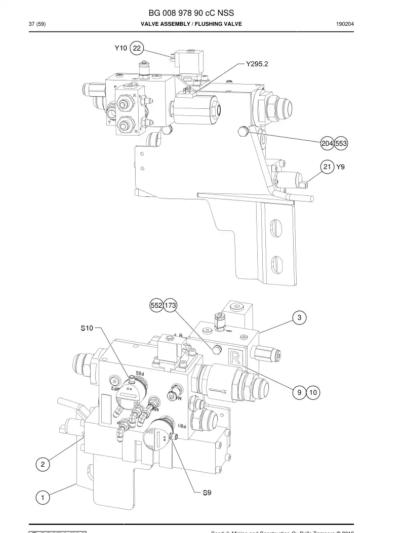 BG00897890c BG 008 978 90c Valve Assembly - Sandvik Technical Drawing