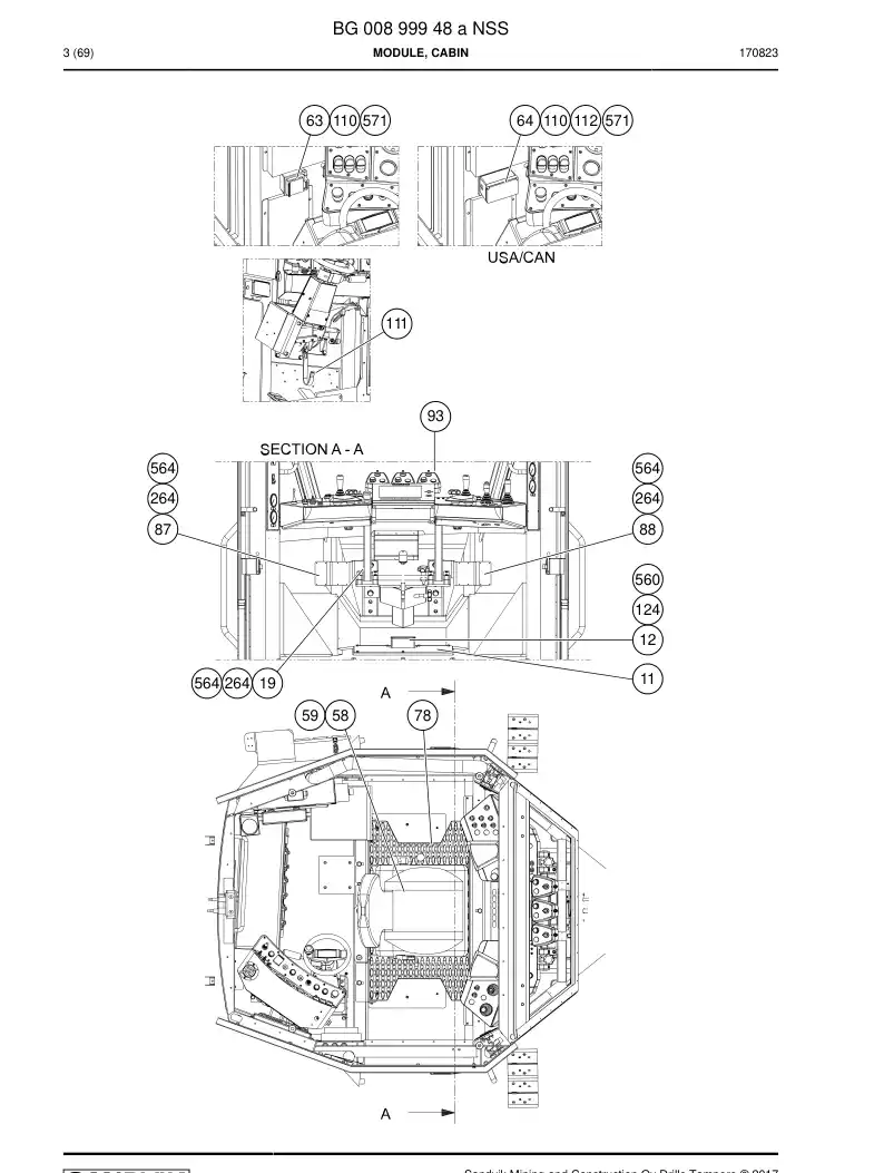 BG00899948a BG 008 999 48a Module, Cabin - Sandvik Technical Drawing