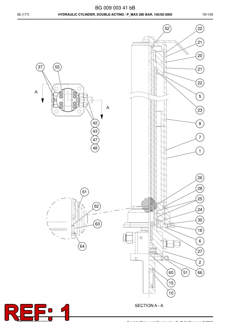 BG00900342a BG 009 003 42a Cylinder Tube Assembly - Sandvik Technical Drawing