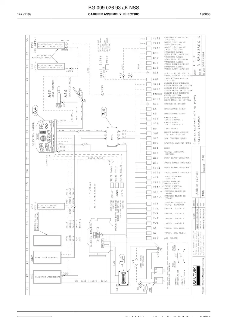 BG00902693a BG 009 026 93a Carrier Assembly, Electric - Sandvik Technical Drawing