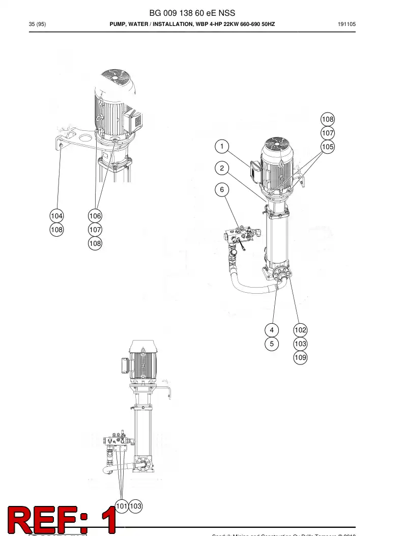BG00905851a BG 009 058 51a Motor, Three Phase - Sandvik Technical Drawing