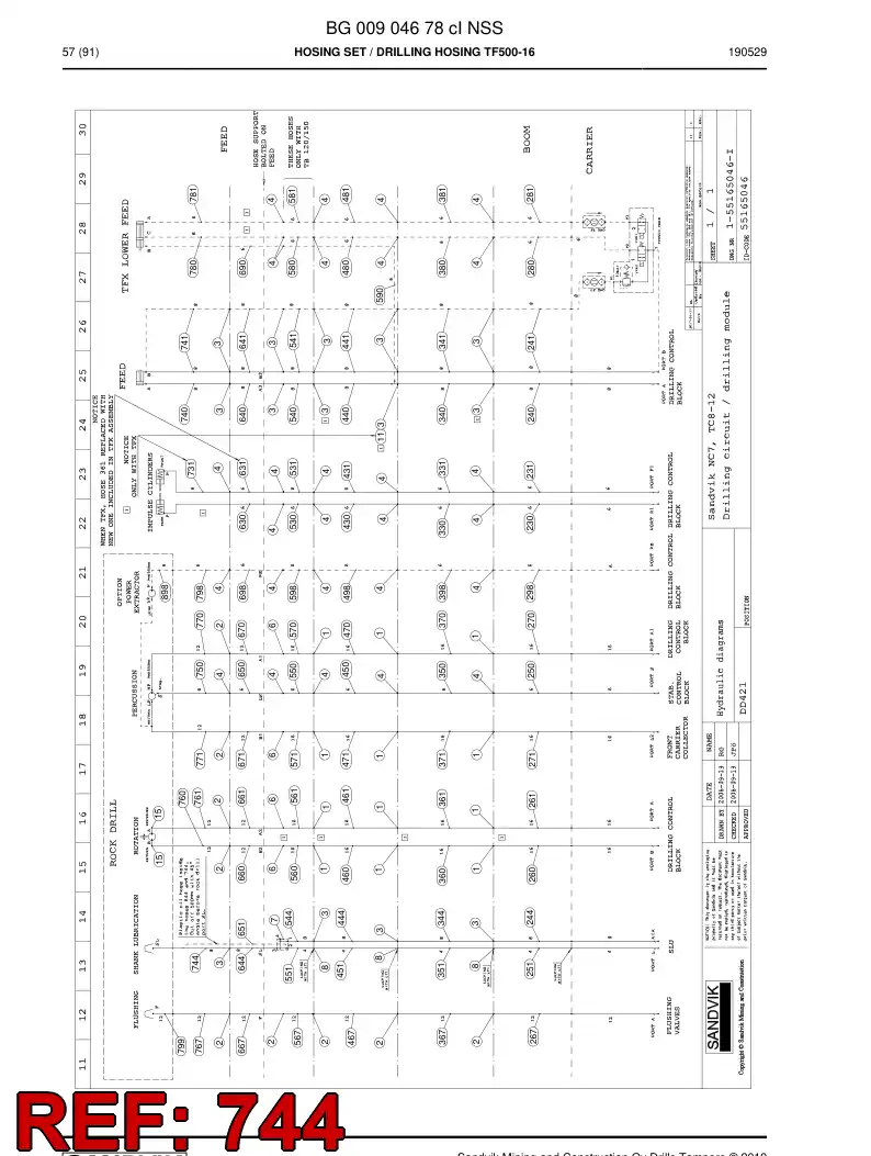 BG00907475b BG 009 074 75b Hose Assembly, Hydraulic - Sandvik Technical Drawing