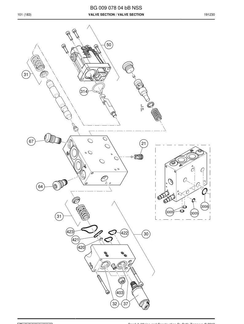 BG00907804b BG 009 078 04b Valve Section - Sandvik Technical Drawing