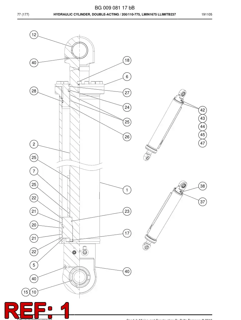 BG00908127a BG 009 081 27a Cylinder Tube assembly - Sandvik Technical Drawing
