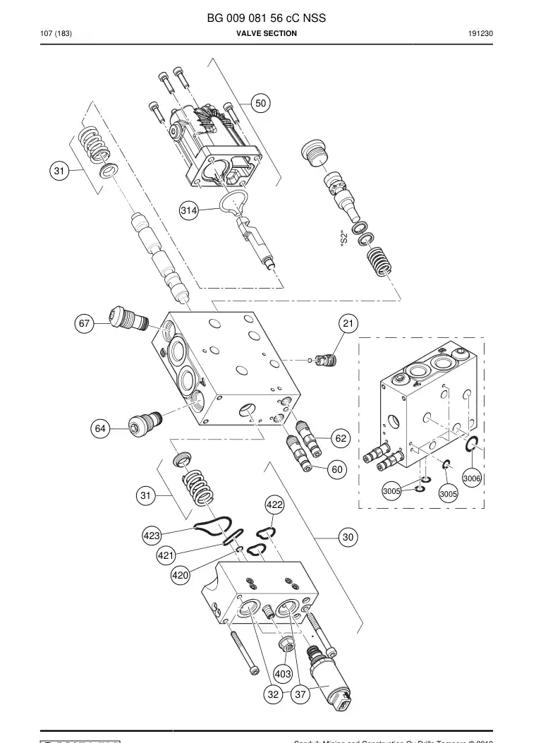 BG00908156c BG 009 081 56c Valve Section - Sandvik Technical Drawing