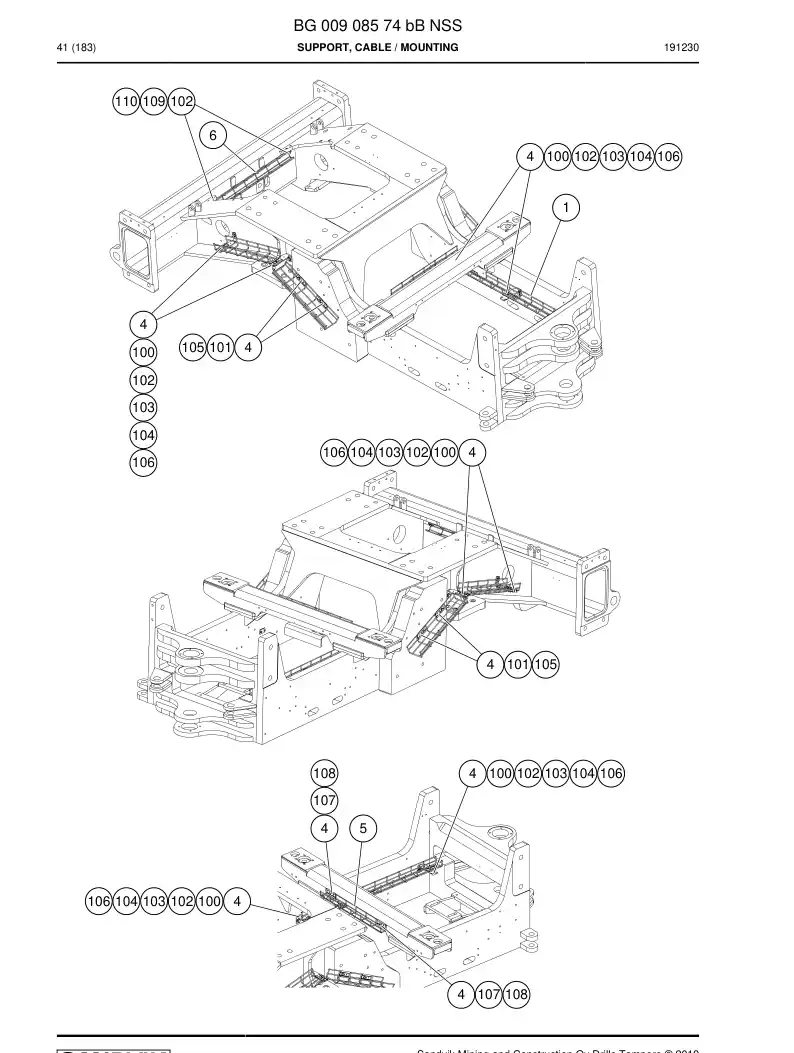 BG00908574b BG 009 085 74b Support, Cable - Sandvik Technical Drawing