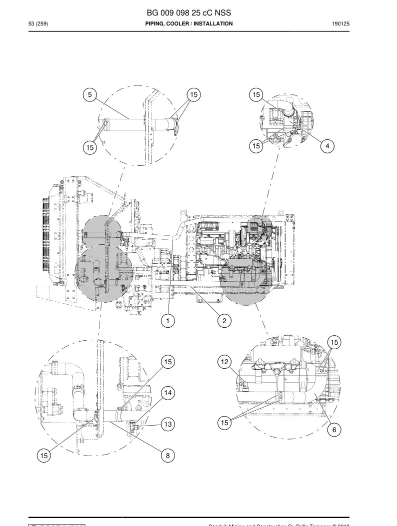 BG00909825c BG 009 098 25c Piping, Cooler - Sandvik Technical Drawing