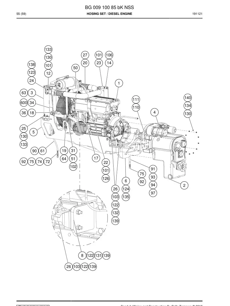 BG00910085b BG 009 100 85b Hosing Set - Sandvik Technical Drawing