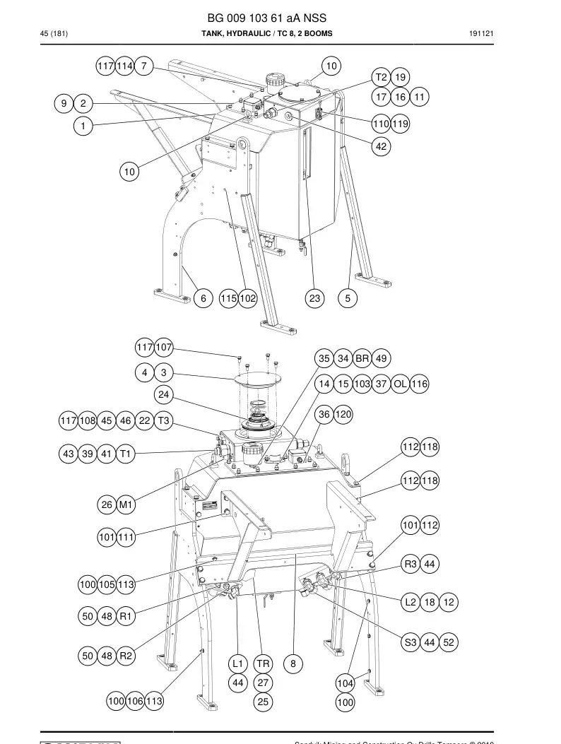 BG00910361a BG 009 103 61a Tank, Hydraulic - Sandvik Technical Drawing
