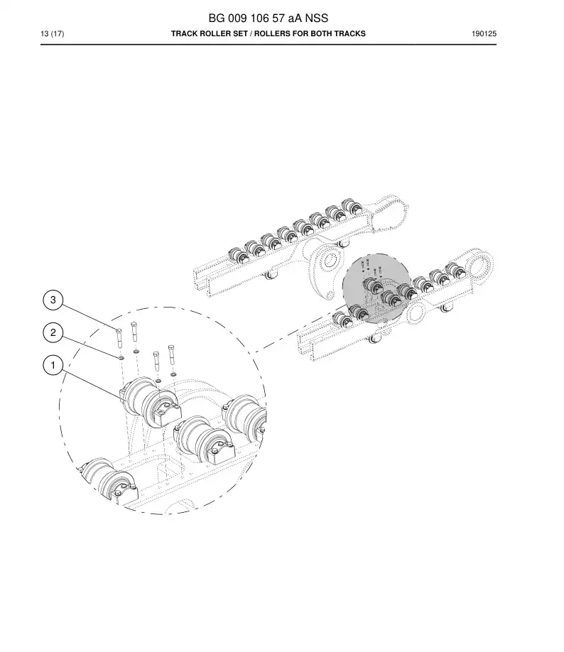 BG00910657a BG 009 106 57a Track Roller Set - Sandvik Technical Drawing