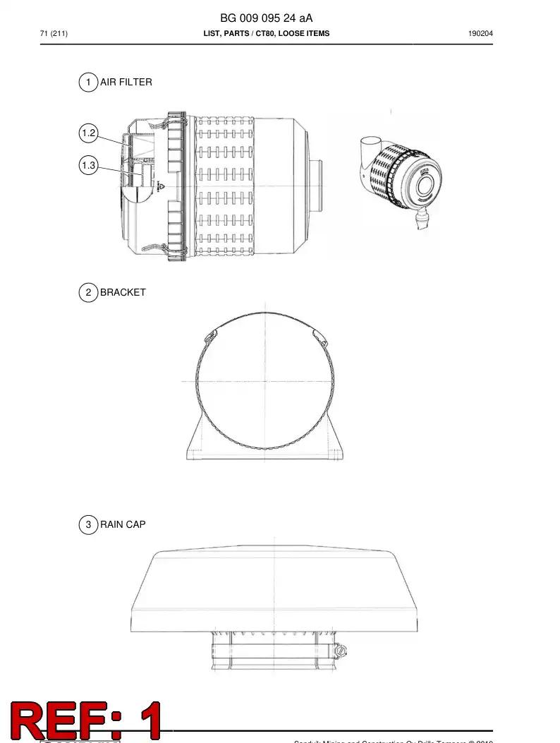 BG00910845a BG 009 108 45a Filter, Air - Sandvik Technical Drawing