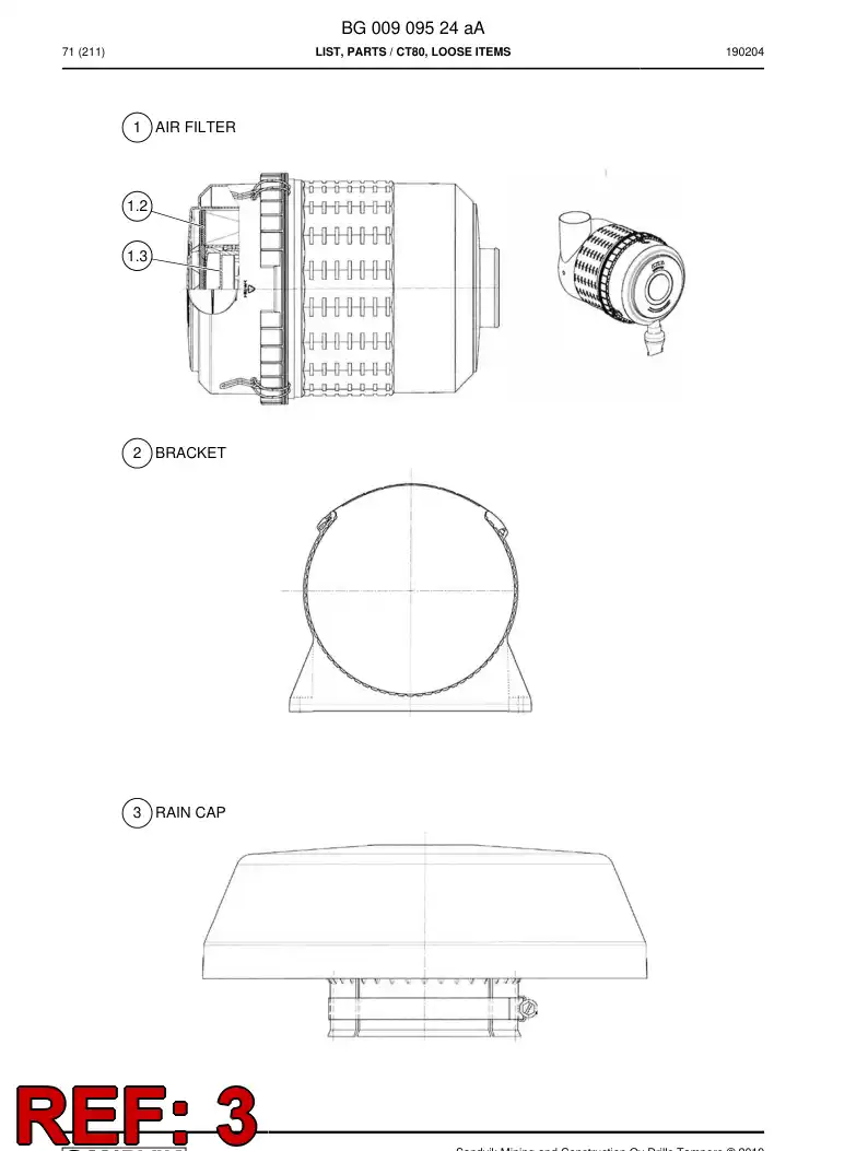BG00910865a BG 009 108 65a TAPA PARA LLUVIA - Sandvik Technical Drawing
