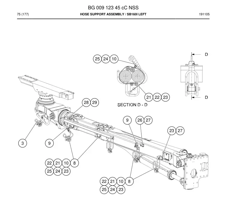 BG00912345c BG 009 123 45c Hose Support Assembly - Sandvik Technical Drawing