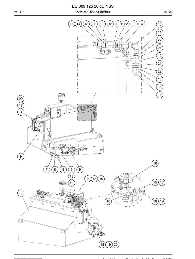 BG00912520d BG 009 125 20d Tank, Water - Sandvik Technical Drawing