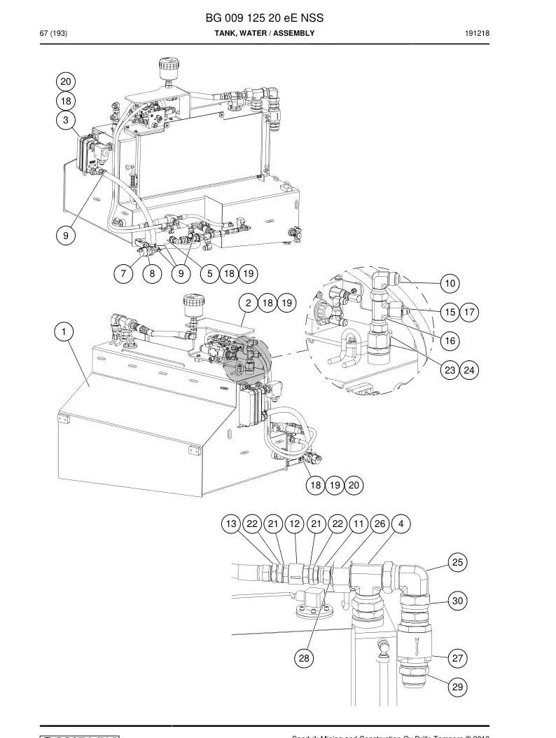 BG00912520e BG 009 125 20e Tank, Water - Sandvik Technical Drawing