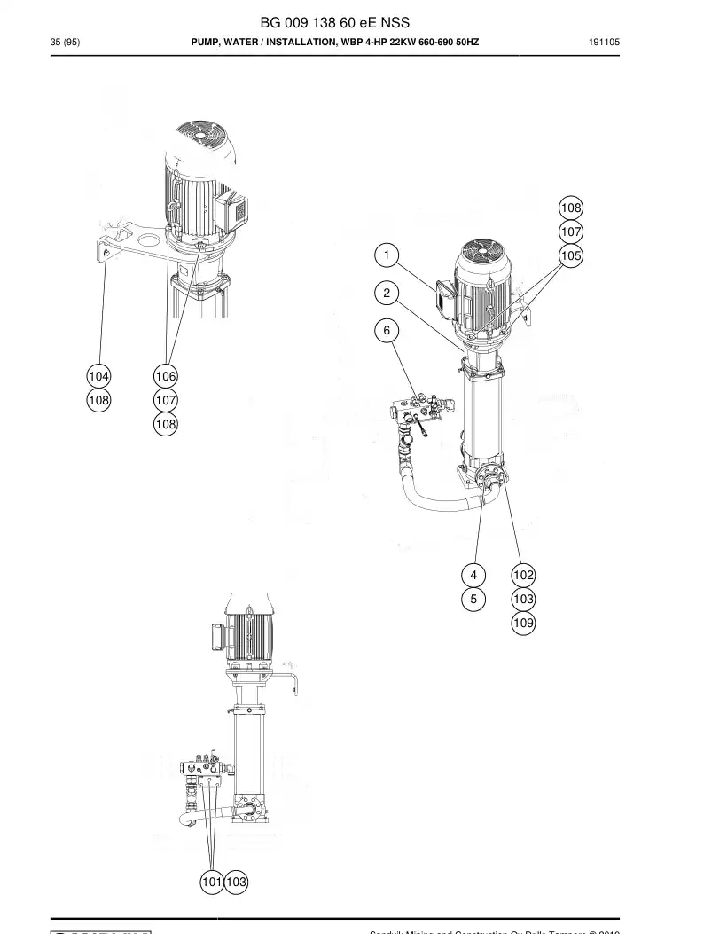 BG00913860e BG 009 138 60e Pump, Water - Sandvik Technical Drawing