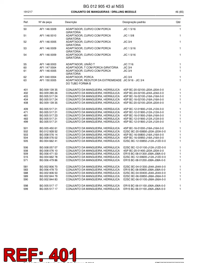 BG00913935a BG 009 139 35a Hose Assembly, Hydraulic - Sandvik Technical Drawing