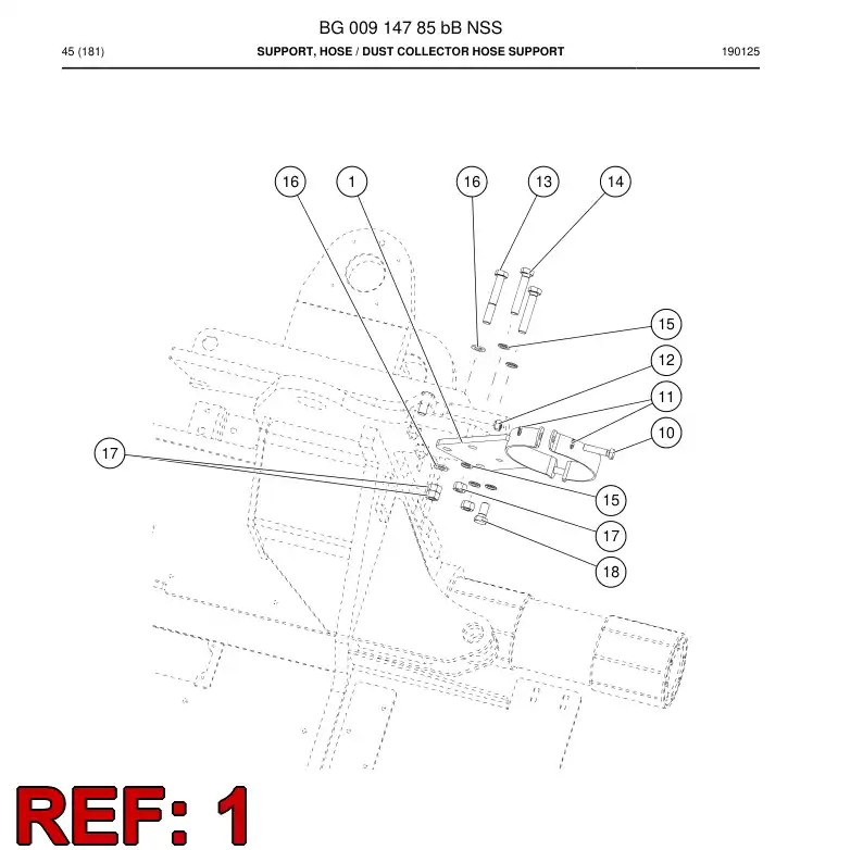 BG00914078b BG 009 140 78b Support, Hose - Sandvik Technical Drawing