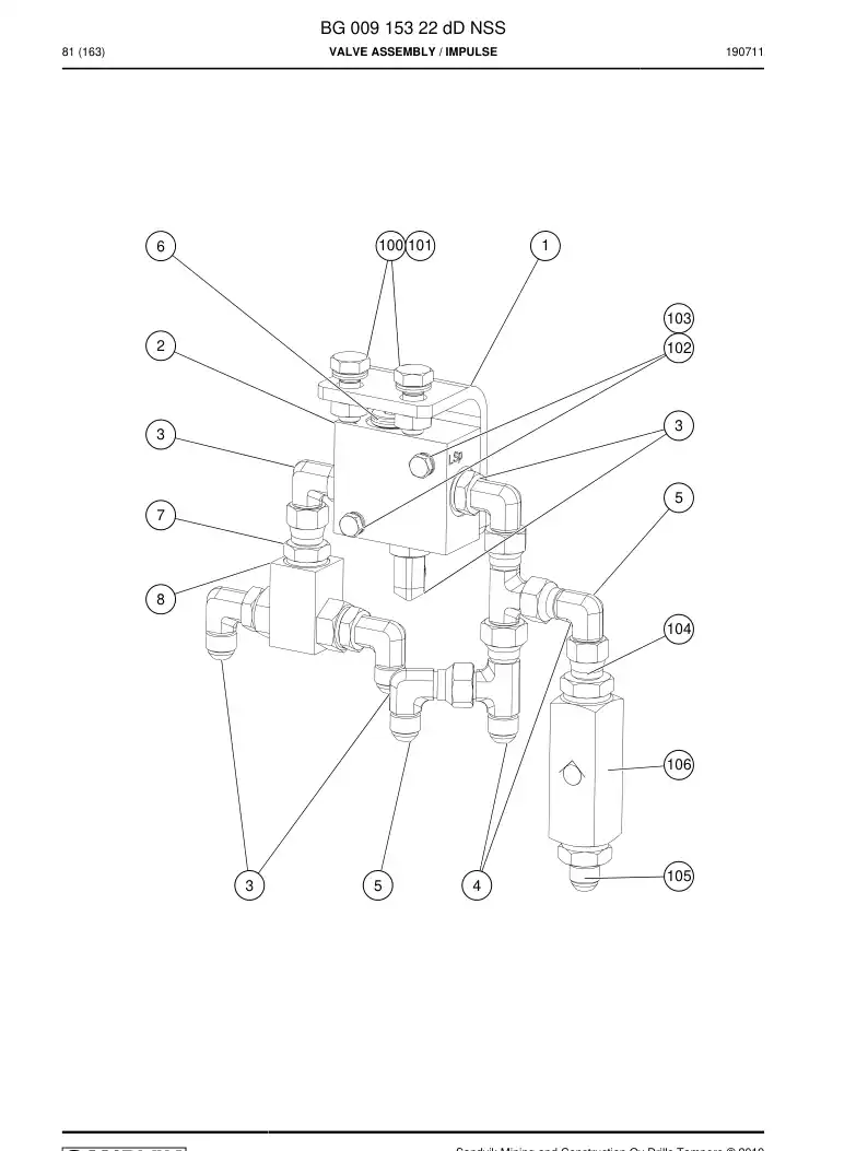 BG00915322d BG 009 153 22d Valve assembly - Sandvik Technical Drawing