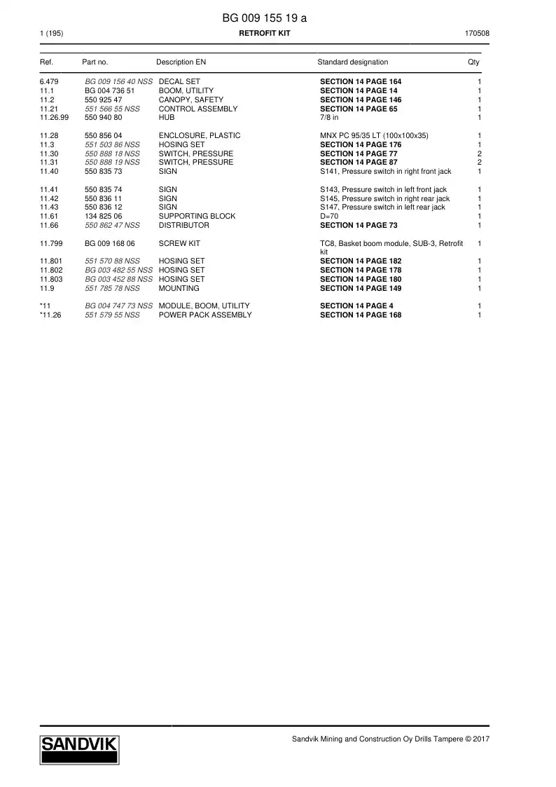 BG00915519a BG 009 155 19a Retrofit Kit - Sandvik Technical Drawing