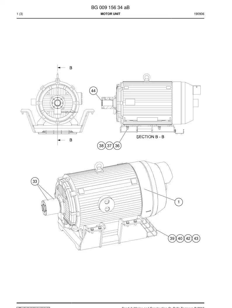 BG00915634a BG 009 156 34a Motor Unit - Sandvik Technical Drawing