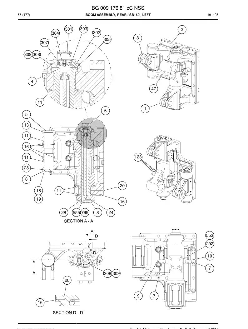 BG00917681c BG 009 176 81c Boom Assembly, Rear - Sandvik Technical Drawing