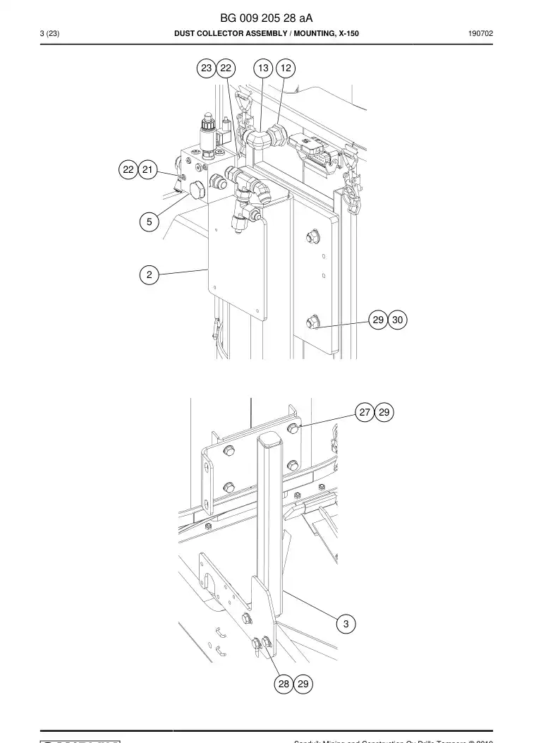 BG00920528a BG 009 205 28a Dust Collector Assembly - Sandvik Technical Drawing