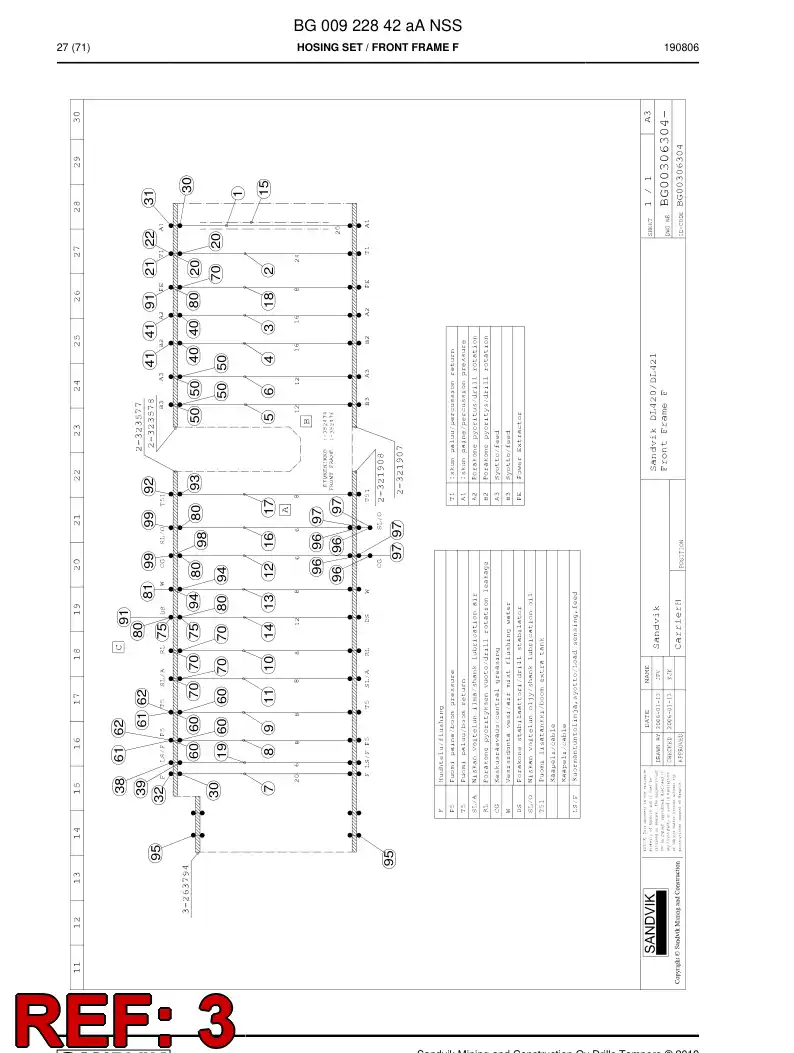 BG00922886b BG 009 228 86b Hose Assembly, Hydraulic - Sandvik Technical Drawing