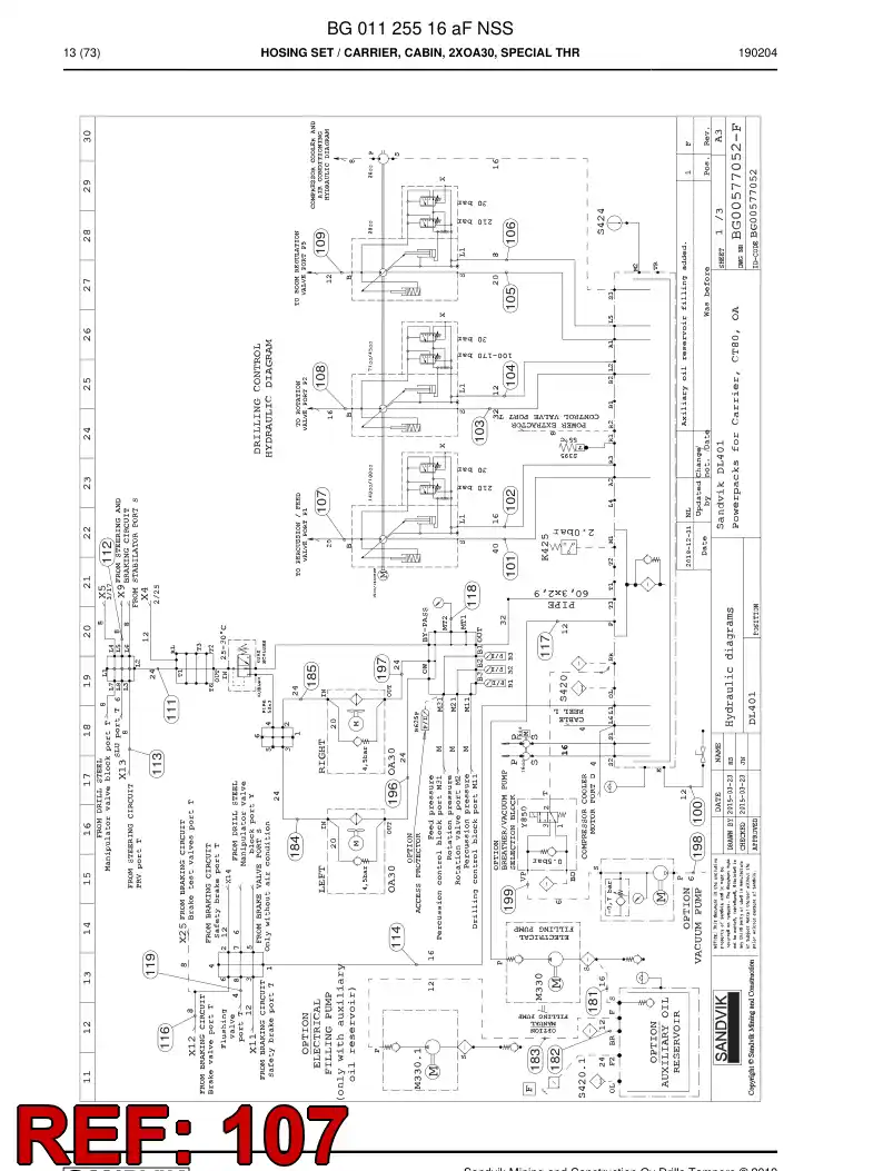 BG00923521b BG 009 235 21b ASSEMBLY DE HOSES, HYDRAULICULICAS - Sandvik Technical Drawing