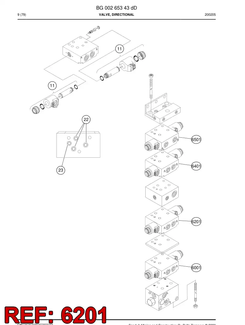 BG00923593a BG 009 235 93a Valve Section - Sandvik Technical Drawing