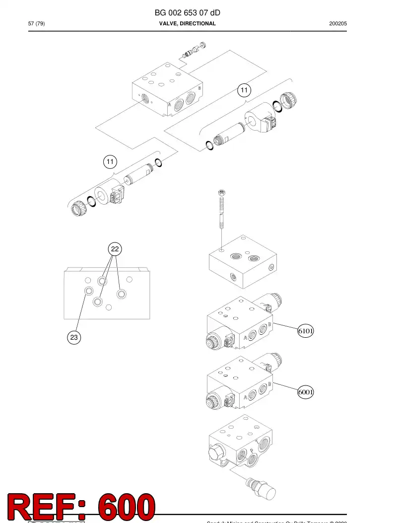 BG00923623a BG 009 236 23a Valve Section - Sandvik Technical Drawing