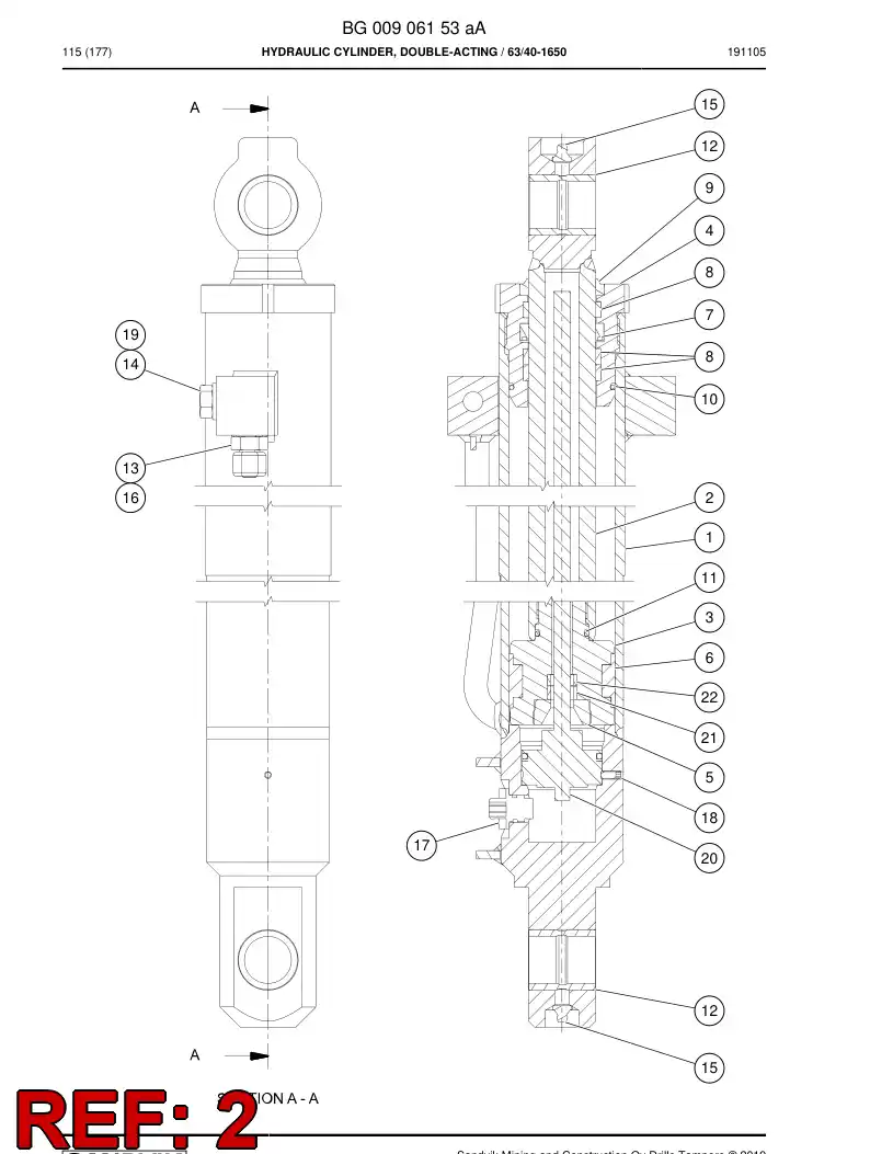 BG00923751a BG 009 237 51a PISTON Rod Assembly - Sandvik Technical Drawing