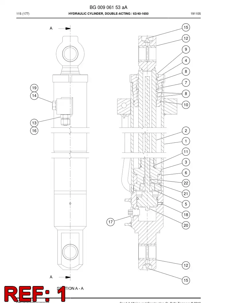 BG00923912a BG 009 239 12a Cylinder Tube Assembly - Sandvik Technical Drawing